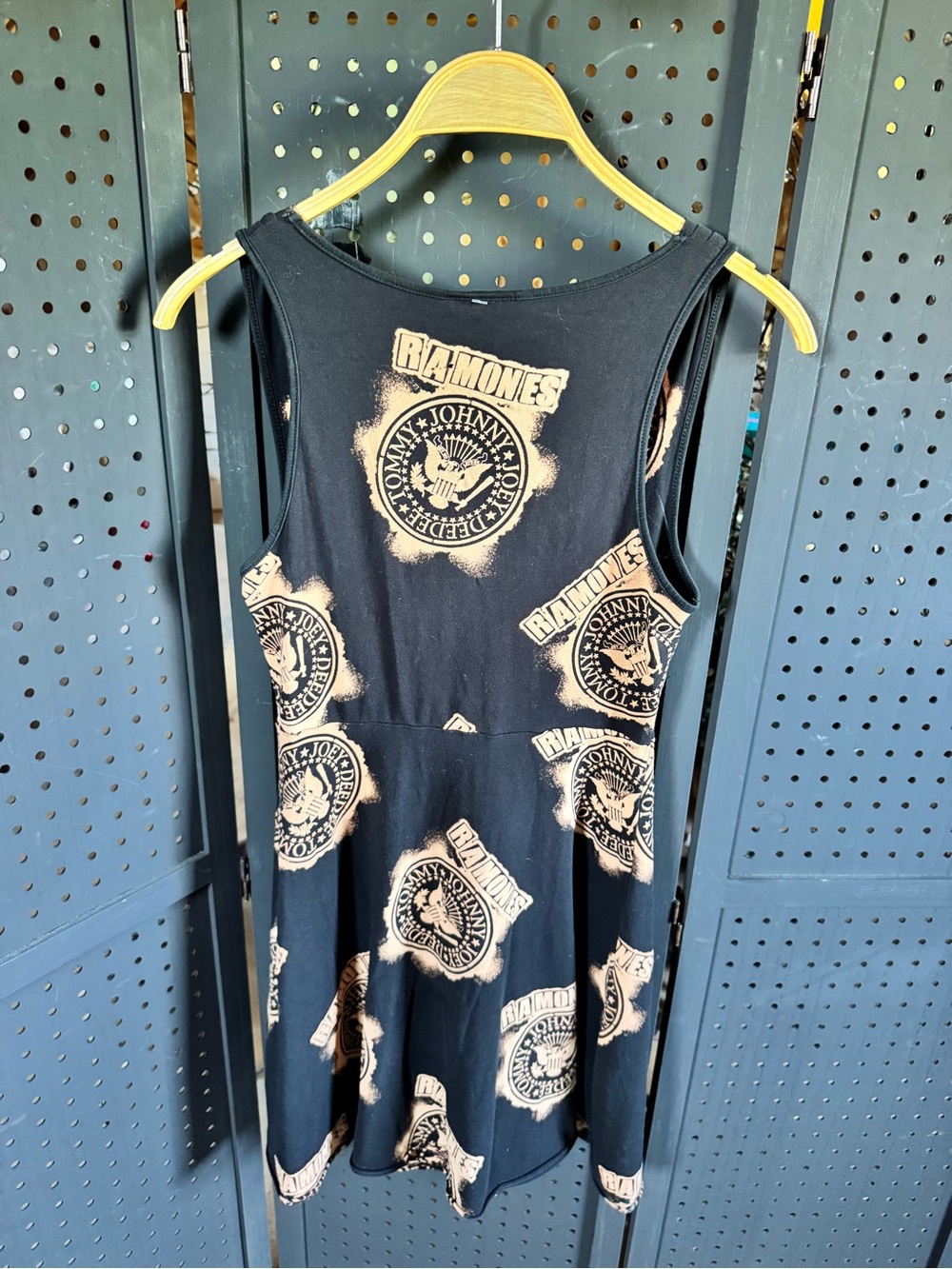 Ramones-Black Midi Dress with Bleach Graphic Print